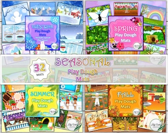 Four Seasons, Sensory Activity, Fine Motor Skills, Fine Motor Activity, Four Seasons Homeschool Activity, FOUR SEASONS PLAYDOUGH Mats