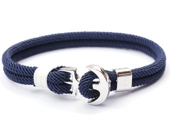 Unisex Milan Cord Nylon Rope Nautical Anchor Bracelet for Men and Women 8 inches