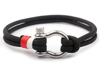 Happiness Jewelry Nylon Paracord Double Rope Sailing Bracelet with Nautical Stainless Steel Anchor Shackle Clasp