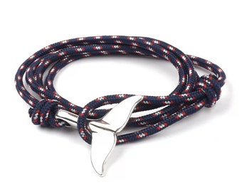 Happiness Jewelry Nylon Rope Sailing Vikings Wrap Bracelet With Silver Color Nautical Whale Tail Alloy Clasp 30 Inches