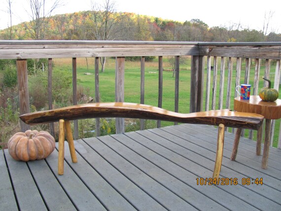 Rustic Carved Natural Wood Bench Etsy
