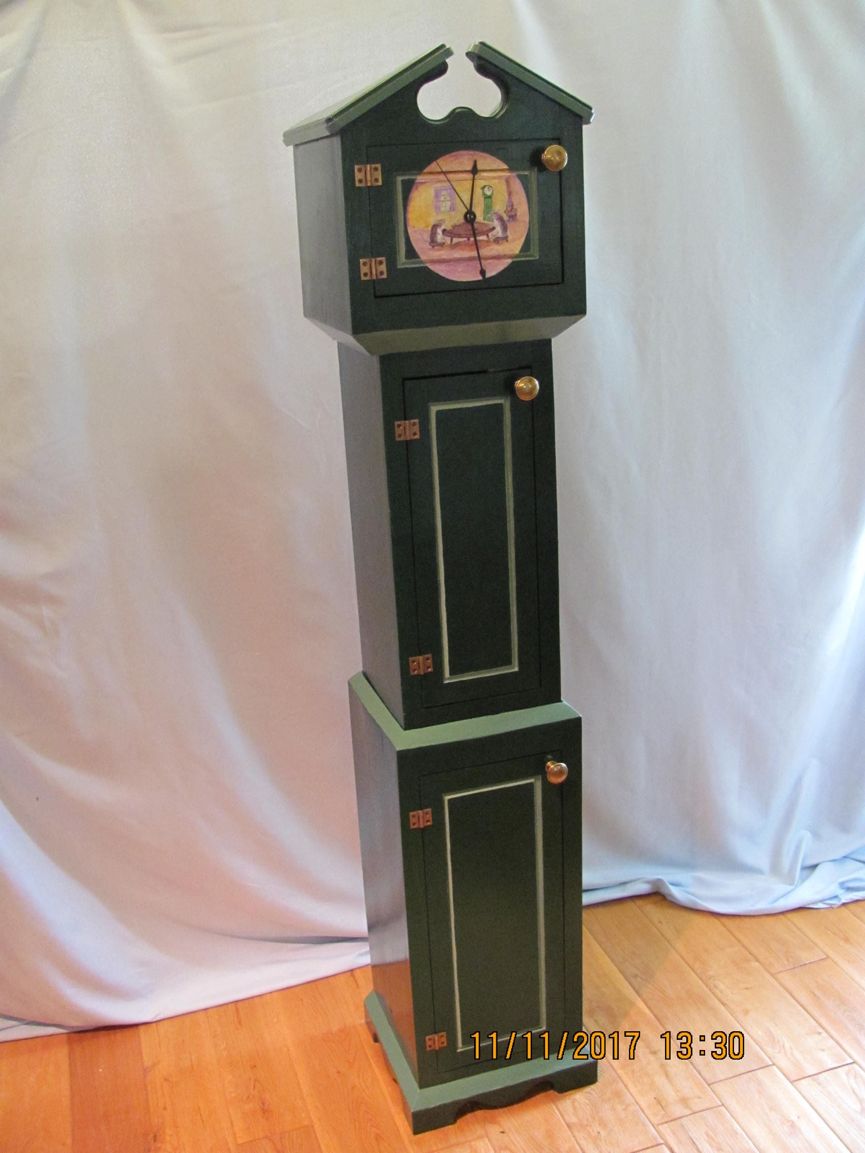 Grandfather clock storage with mice at tea clock face Etsy