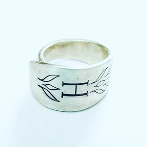 H Ring, Monogram Ring with H, Farmstyle Initial H Ring, Spoon Ring, Silverware Jewelry , Silverplate Silverware Ring, Size 8 Ring