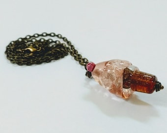 SALE: Lampwork Glass Ice Cream Cone Necklace, Dichroic Sparkle Glass Bead Ice Cream Cone Bead with Cherry on Top, Pink Ice Cream Cone