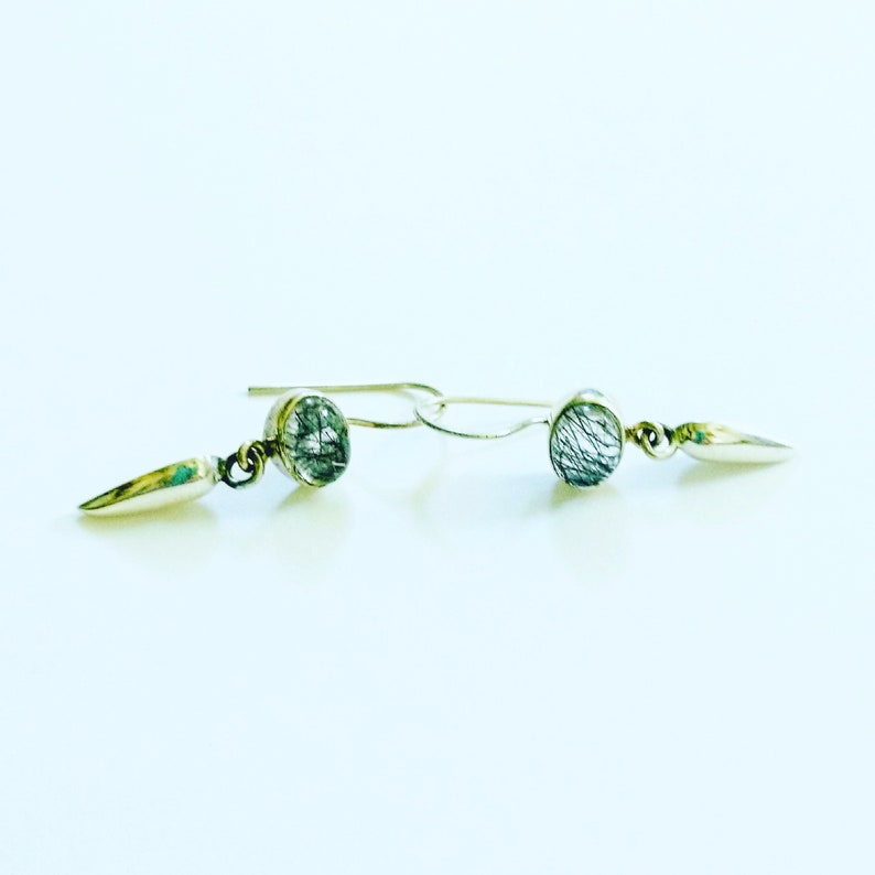 Clear and Black Quartz Earrings Tourmalinated Quartz and Sterling Silver Dagger Drop Earrings Gemstone and 925 Silver Dangle Earrings