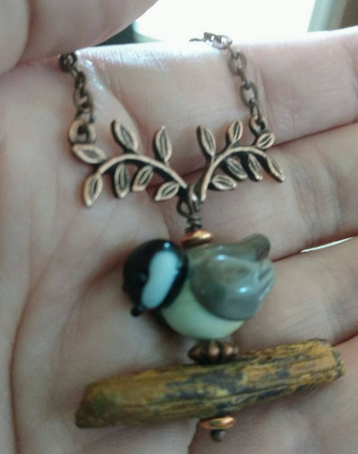 Lampwork Chickadee Bird Bead Necklace Chickadee Necklace Etsy