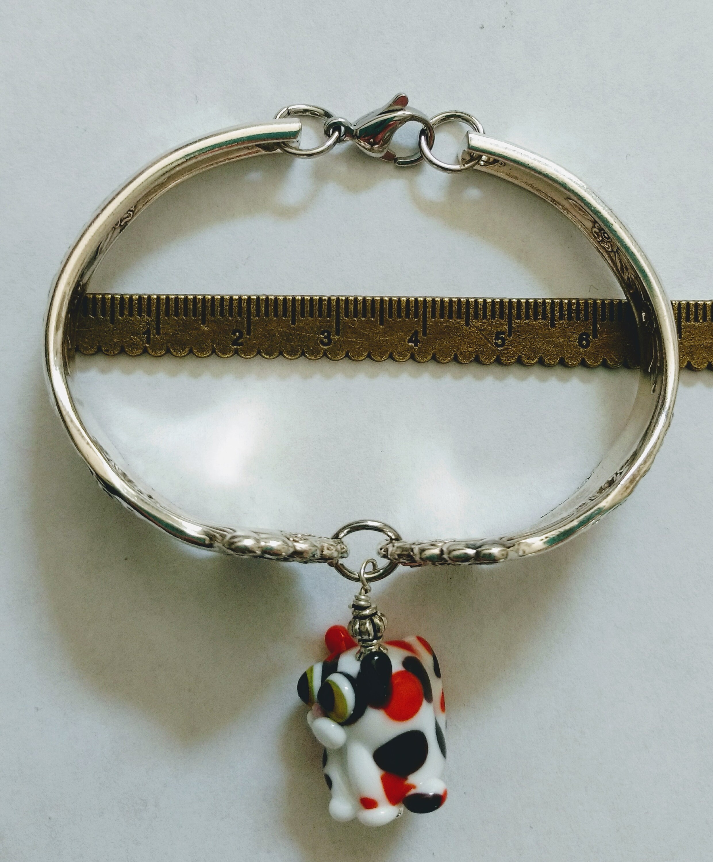 シルバー925  Cat Plate Bracelet Calico Calico Cat Spoon Handle Bracelet, Kitten Lampwork Bead