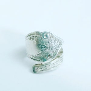 Alhambra Silverplate Spoon Ring, Vintage Double Wrap Spoon Handle Recycled into Ring, Statement Spoon Ring Size 5.75