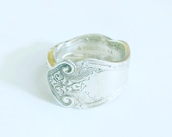 Alhambra Silverplate Spoon Ring, Vintage Spoon Handle Recycled into Ring, Statement Spoon Ring Size 10.5 (b)