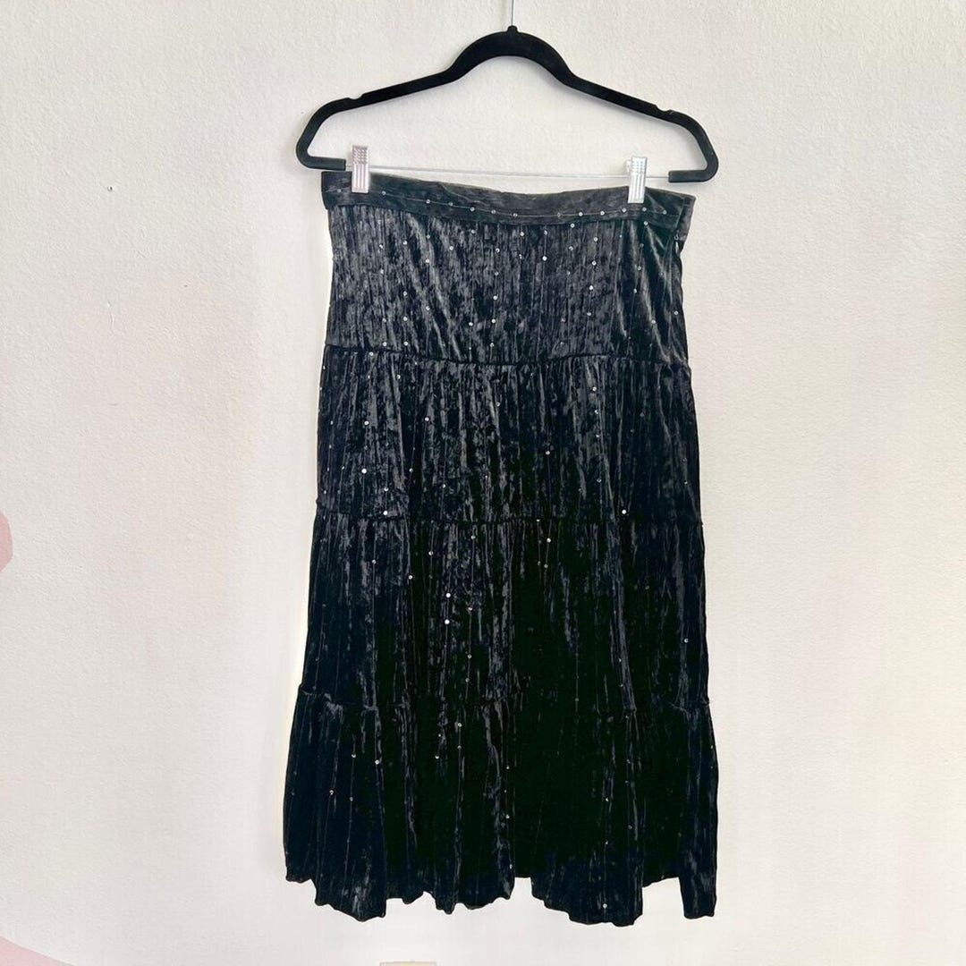 Witchy High Waist Slit Skirt in Black Velvet