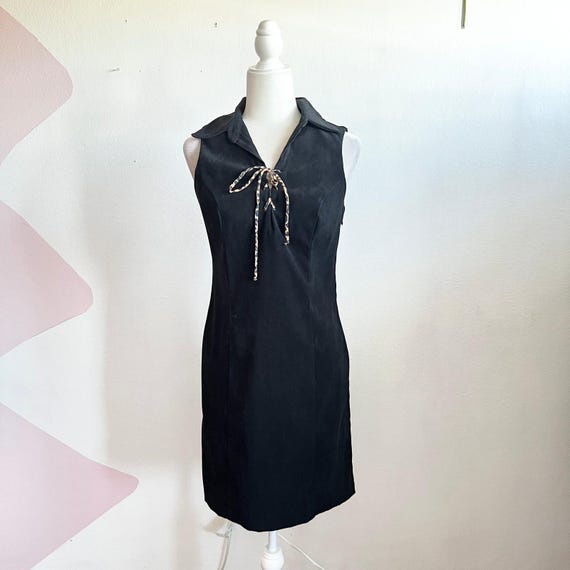 retro suede dress Vintage Black Faux Suede Dress Western Gothic 70s Inspired Retro Sz 6