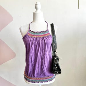 Vintage Y2K Purple Halter Tank Top 2000s Festival Clubwear Small