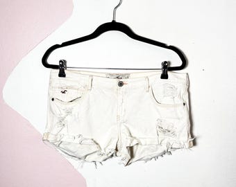 Pantalones cortos vaqueros blancos desgastados estilo vintage Y2K de Hollister, talla 9