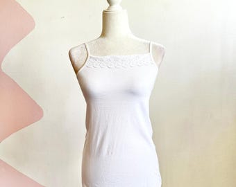 Débardeur vintage avec bordure en dentelle Coquette Balletcore Y2K Bridal Soft Girl Blanc XS