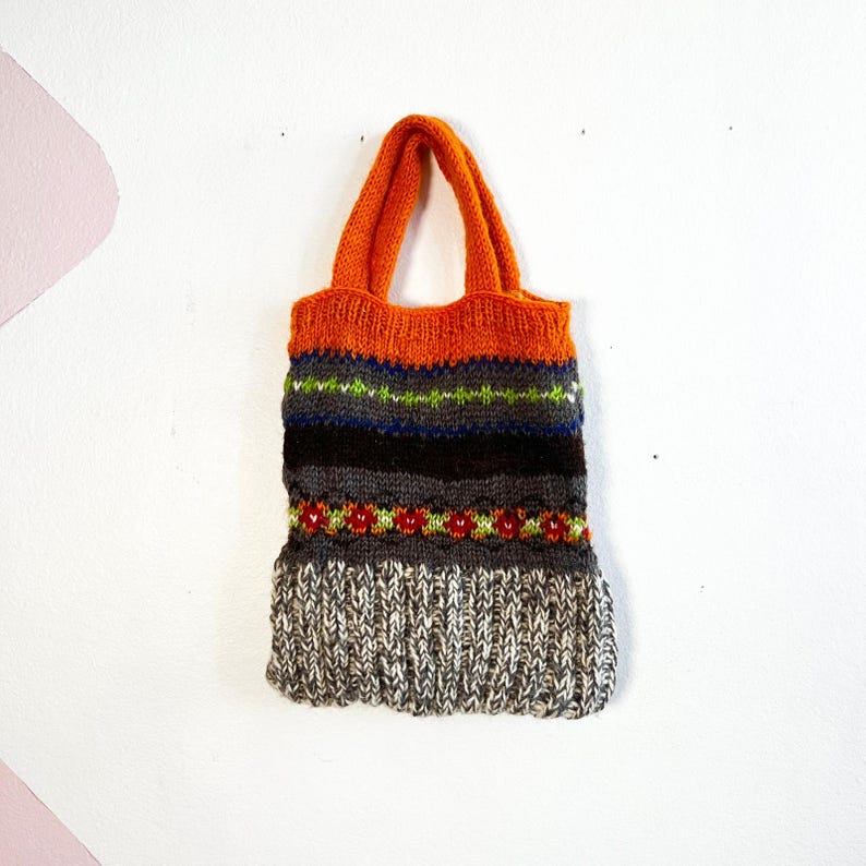 Vintage Free People Knit Mini Bag Boho 100% Wool Bohemian image 1