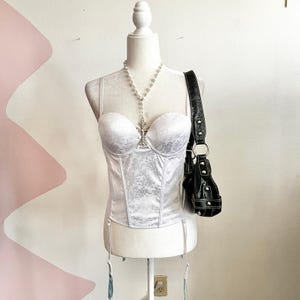Vintage White Corset Top Bustier Y2K Coquette Bridal Fairycore Medium
