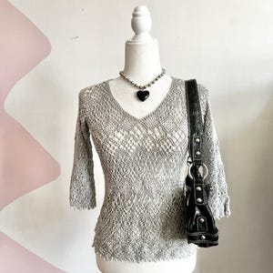 Vintage Y2K Crochet Knit Top, 2000s Boho Festival Hippie Indie Sleaze Small