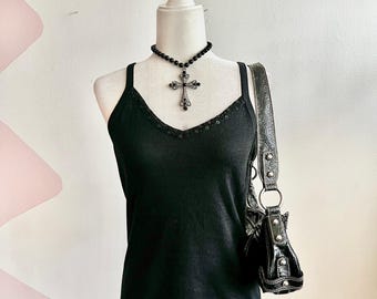 Vintage Black Sequin Tank Top, Goth Whimsigoth Grunge Indie Sleaze Small