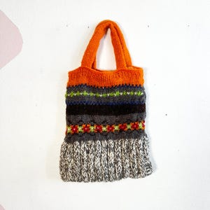 Vintage Free People Knit Mini Bag Boho 100% Wool Bohemian image 2
