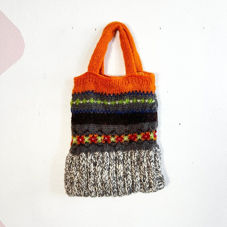 Vintage Free People Knit Mini Bag Boho 100% Wool Bohemian image 2