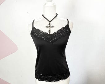 Vintage Black Lace Cami Tank Top Gothic Grunge Punk Whimsigoth Small