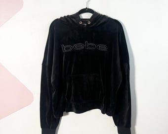 Bebe Velourspullover für Damen, Größe 2XL, Schwarz, gesticktes Logo, Y2K-Stil (2000er Jahre)