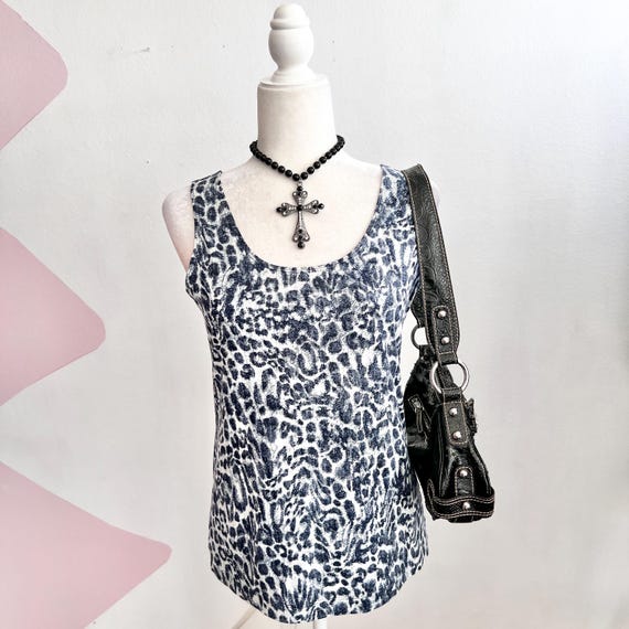 Vintage Blue Leopard Tank Top Y2K 2000s Indie Sleaze Retro Soft