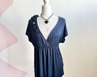 Vintage Blue 3D Flower Babydoll Top Y2K 2000s Coquette Fairycore Medium