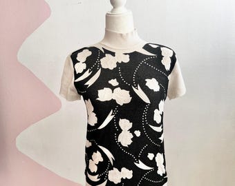 Top vintage negro floral de cuello alto para mujer, talla mediana, estilo grunge de los años 90, estilo academia de brujas