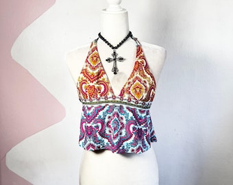 Vintage Y2K 90s Tankini Swim Top Paisley 2000s Vacation Festival Rave Small