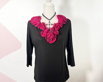 Top vintage anni '90 con rosette, taglia M, nero e rosa, stile gotico romantico, stile vampiro.