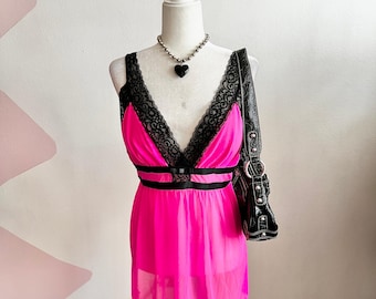 Babydoll vintage de renda rosa, top romântico Fairycore Y2K 2000s Coquette XL