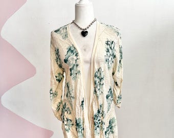 Cárdigan vintage con bolsillos delanteros y estampado floral color crema Fairycore Fairy Grunge Artsy Medium
