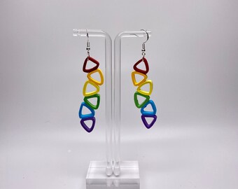 Paper Quilling Dangle Earrings, Jewelry, Rainbow Triangles Geometric, Valentines Gift