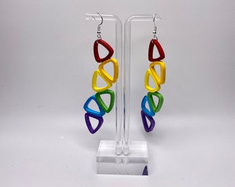 Paper Quilling Dangle Earrings, Jewelry, Rainbow Triangles Geometric, Valentines Gift