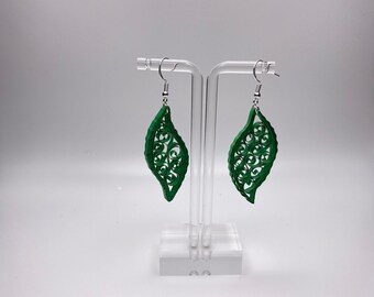 Paper Quilling Dangle Earrings, Jewelry, Emerald green Leaf