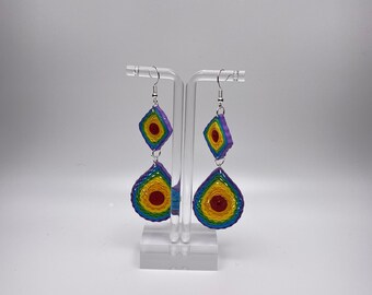 Paper Quilling Dangle Earrings, Jewelry, Rainbow Geometric,  teardrops diamond, Valentines Gift