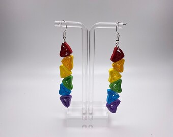 Paper Quilling Dangle Earrings, Jewelry, Rainbow Hearts, Valentines Gift