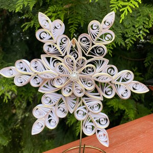 Tree topper Quilling Christmas decorations, white touch of gold Snowflake, First married Christmas gift