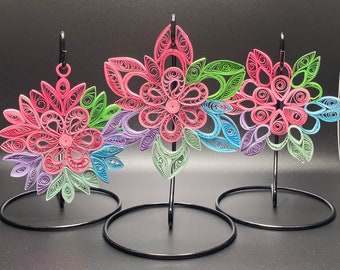 Quilling Christmas tree Ornaments, Set of three Paper Quilled pastel Rainbow Snowflake,  Xmas,Christmas decorations, Sun catcher