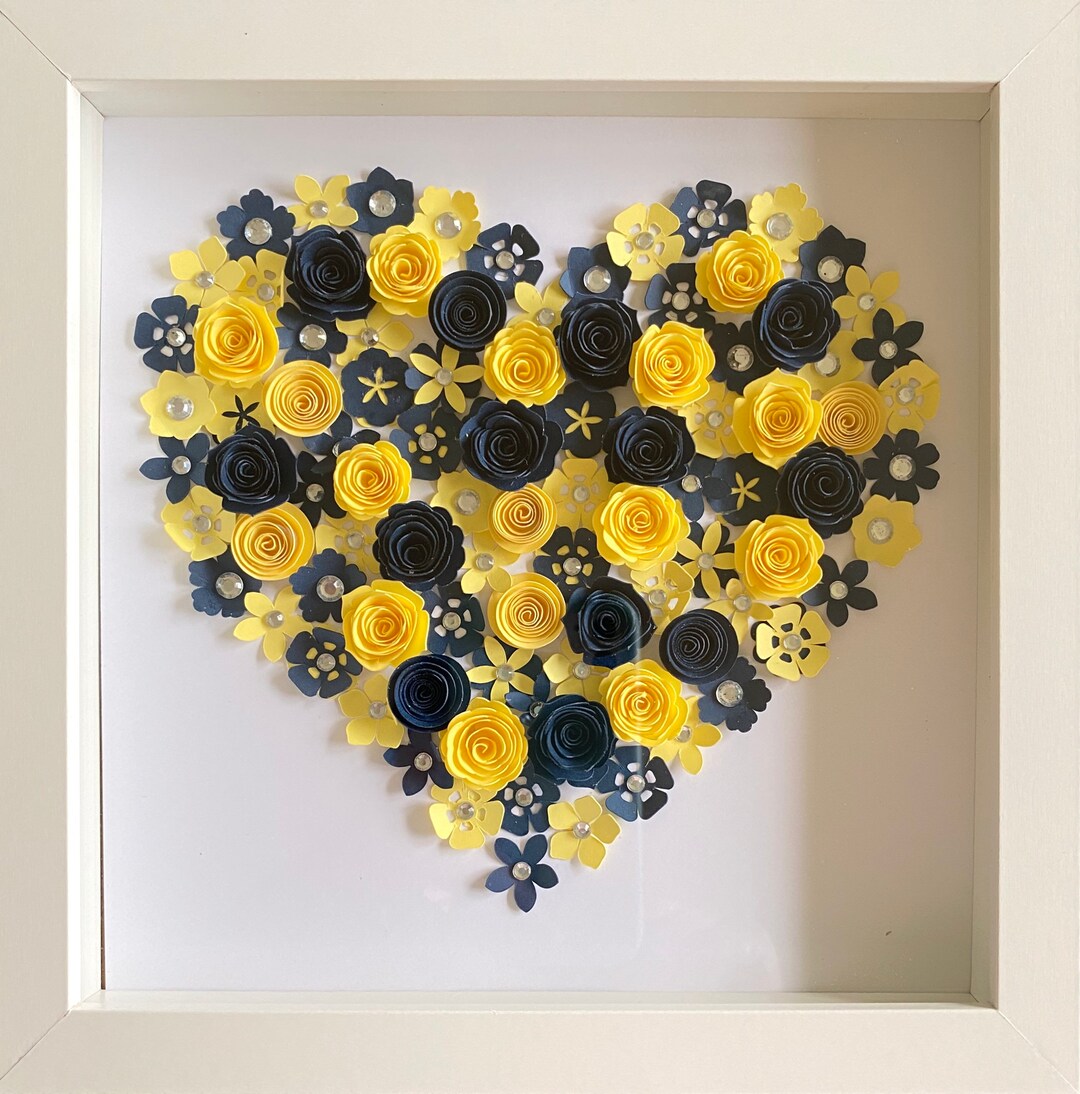 Personalized Framed Quilling Yellownavy Heart Wall Art. 1st Birthday