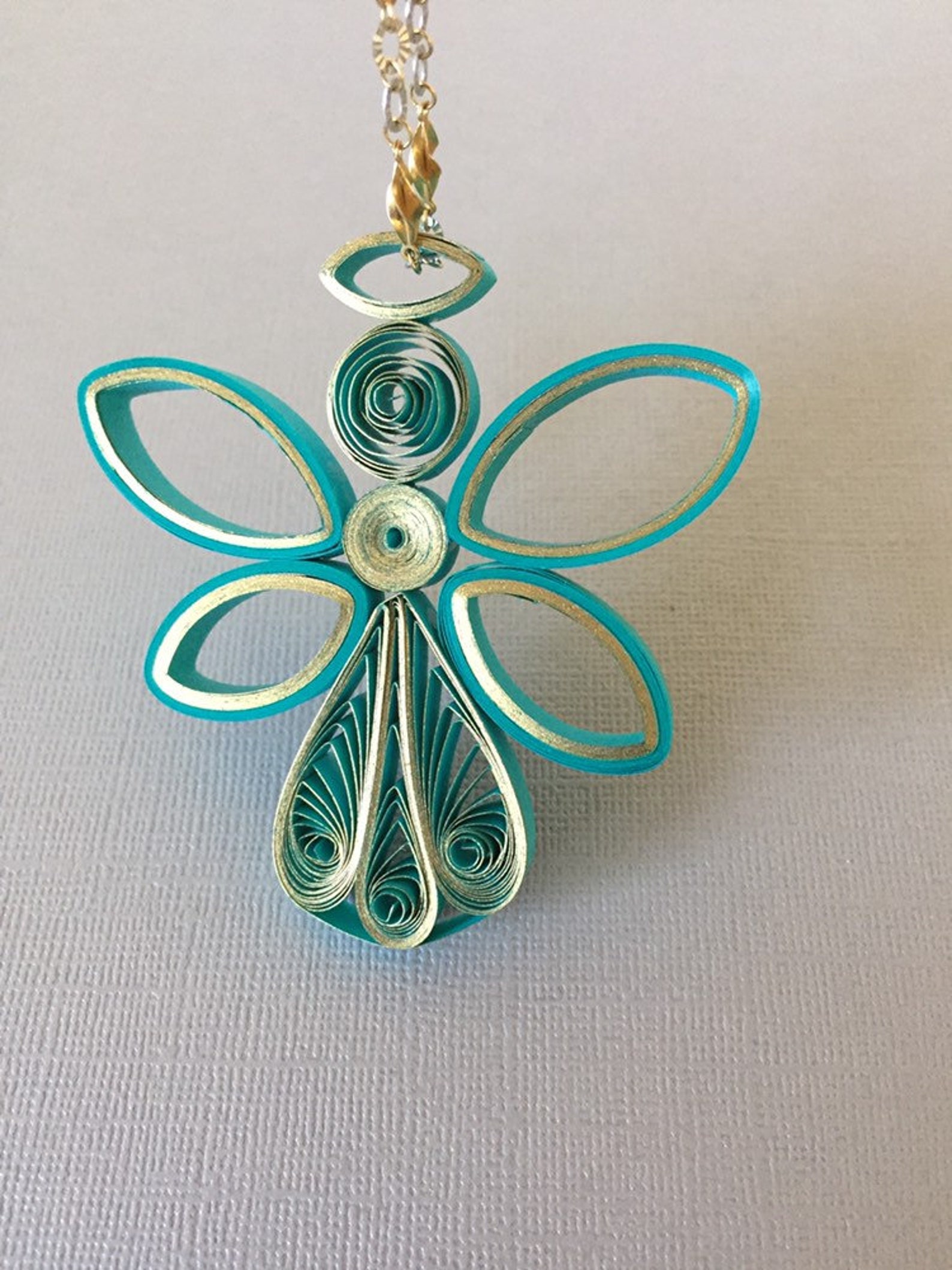 Quilling Christmas tree Angel Ornaments Paper Quilled Aqua Etsy