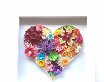 1st anniversaryPersonalized Framed Quilling heart wall art. commemorate, wedding, Mother’s day gift