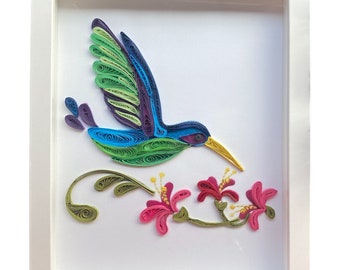 Framed quilling hummingbird wall bird wall art decor,Mother's day gift, Valentines gift