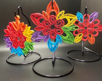 Quilling Christmas tree Ornaments, Set of three Paper Quilled Rainbow Snowflake, Party favor Xmas,Christmas decorations, Sun catcher