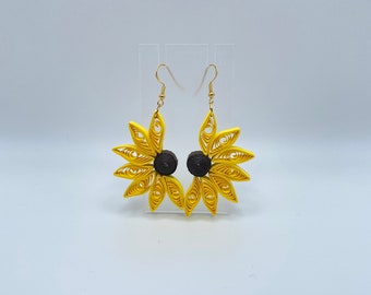 Sunflower Dangle Earrings, Paper Quilling Jewelry, Thanksgiving gift, Valentines Gift