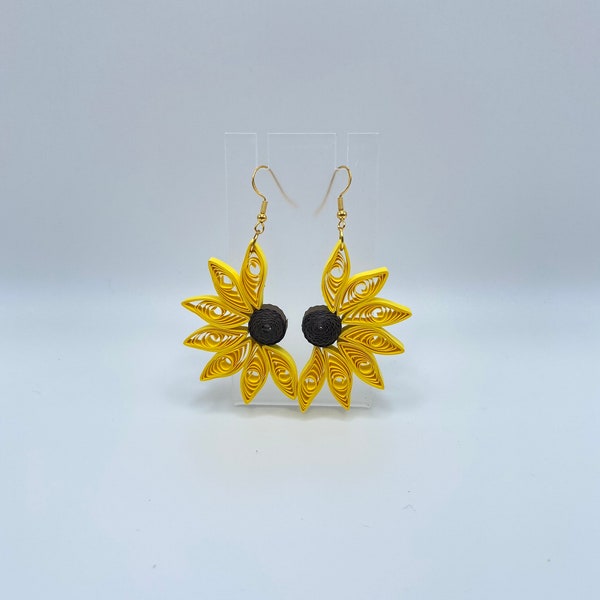 Sunflower Dangle Earrings, Paper Quilling Jewelry, Thanksgiving gift, Valentines Gift