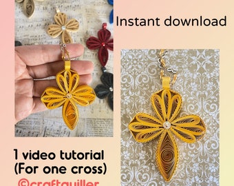 DIY paper quilling cross Christmas tree ornament, Instant download tutorial