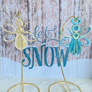 Angel Ornaments, Paper Quilling Christmas Tree Decorations Aqua silver