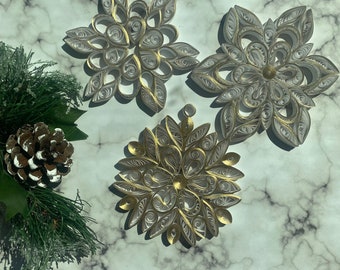 Snowflake Ornament, Paper Quilling Christmas tree decorations, set of three, Sun catcher